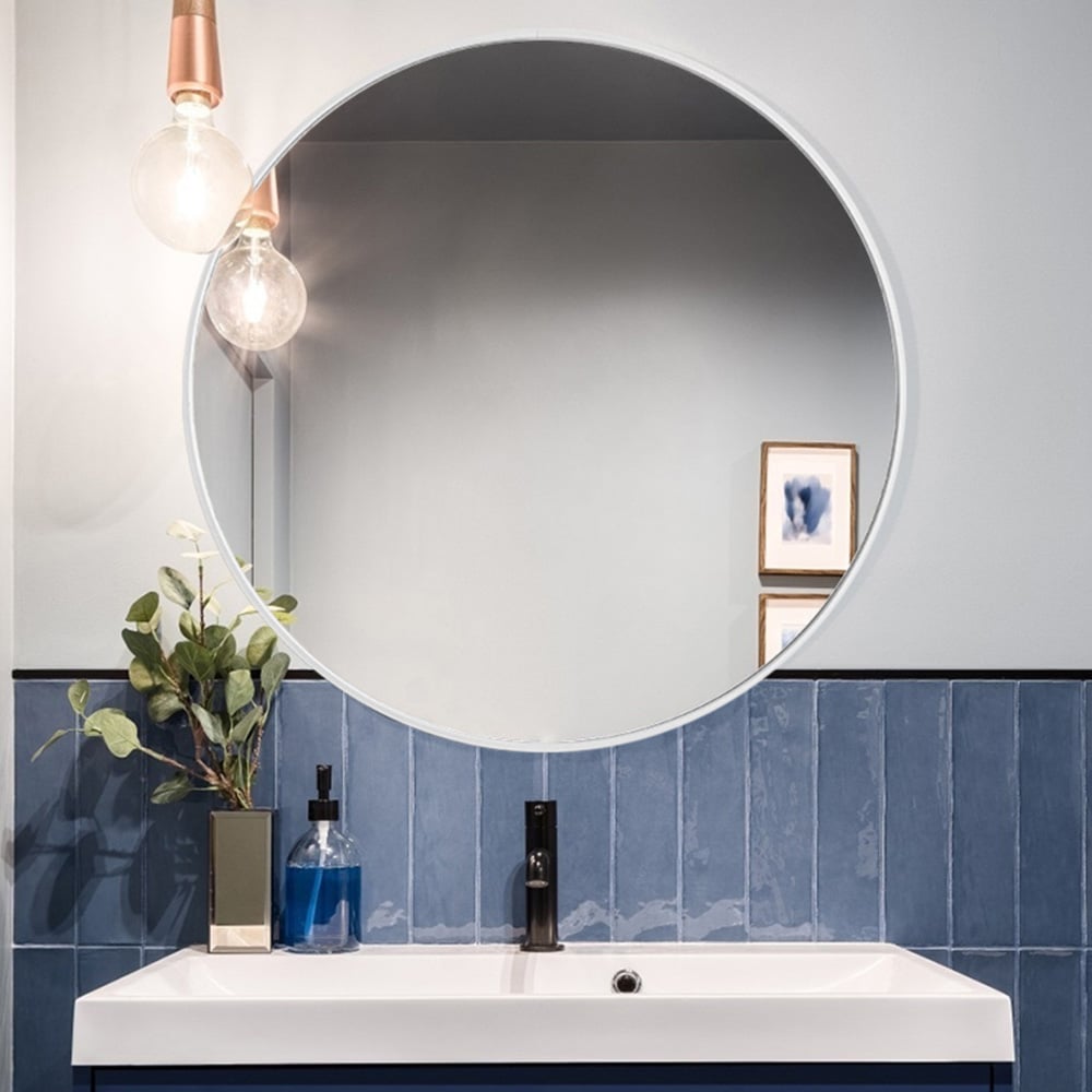 Living and Home White Frame Nordic Wall Mounted Bathroom Mirror 40cm
