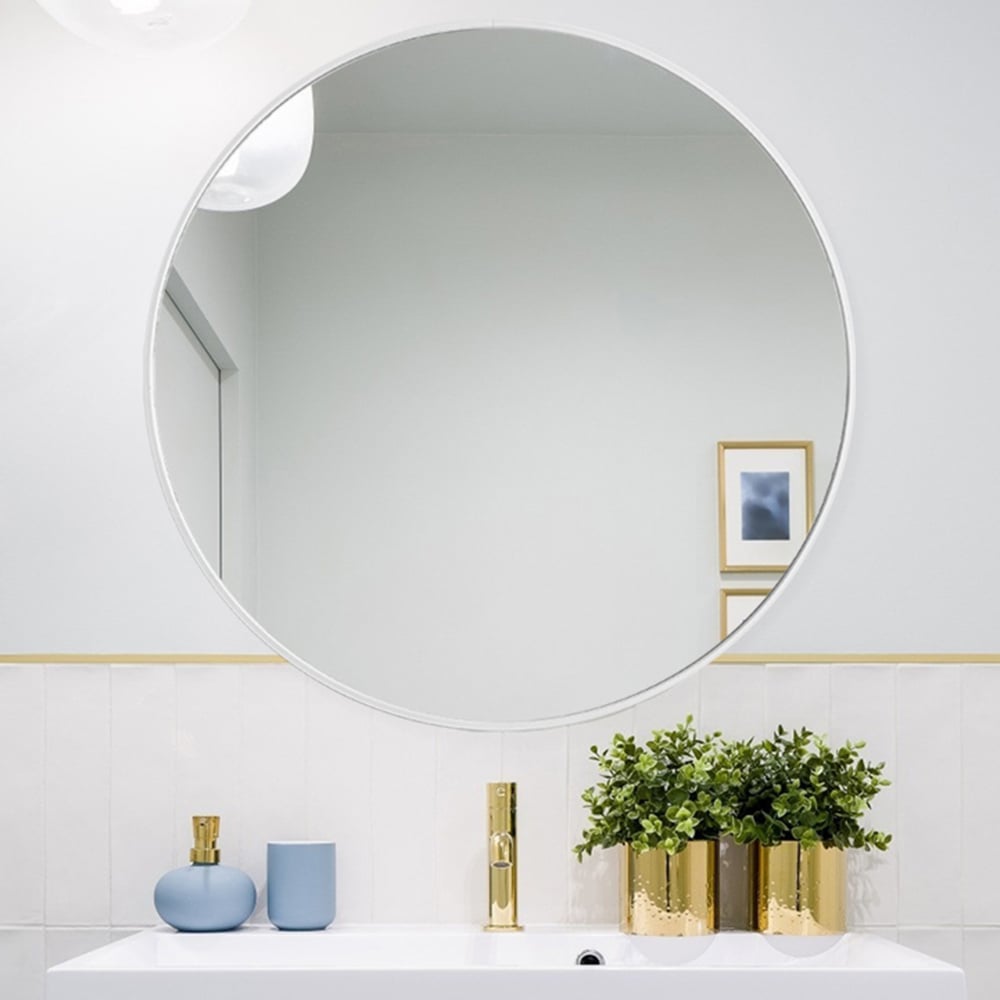 Living and Home White Frame Nordic Wall Mounted Bathroom Mirror 40cm
