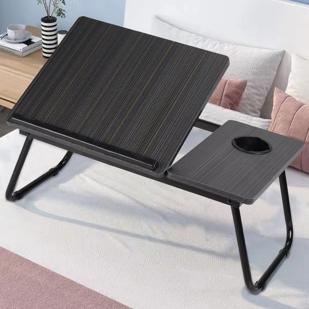 Adjustable Laptop Bed Desk with Cup Holder (Black)