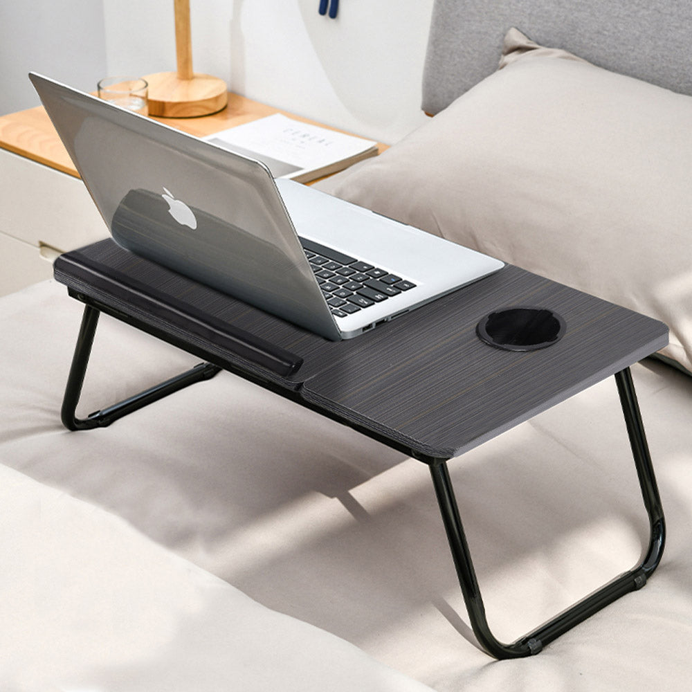 Adjustable Laptop Bed Desk with Cup Holder (Black)