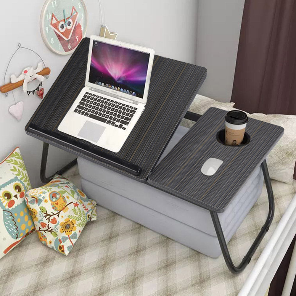 Adjustable Laptop Bed Desk with Cup Holder (Black)