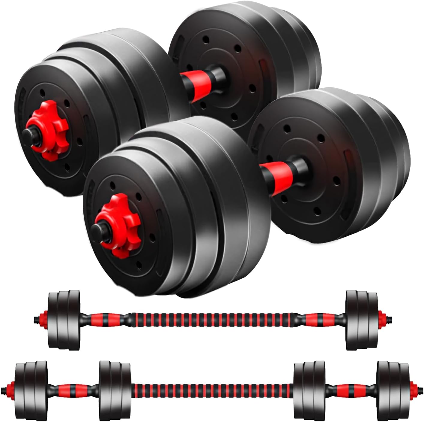 40kg Dumbbells and Barbell Weight Set - Adjustable Dumbbells Set with Connecting Rod - Training Equipment for Men and Women for Home Training, Lifting, Fitness, Gym, Workout