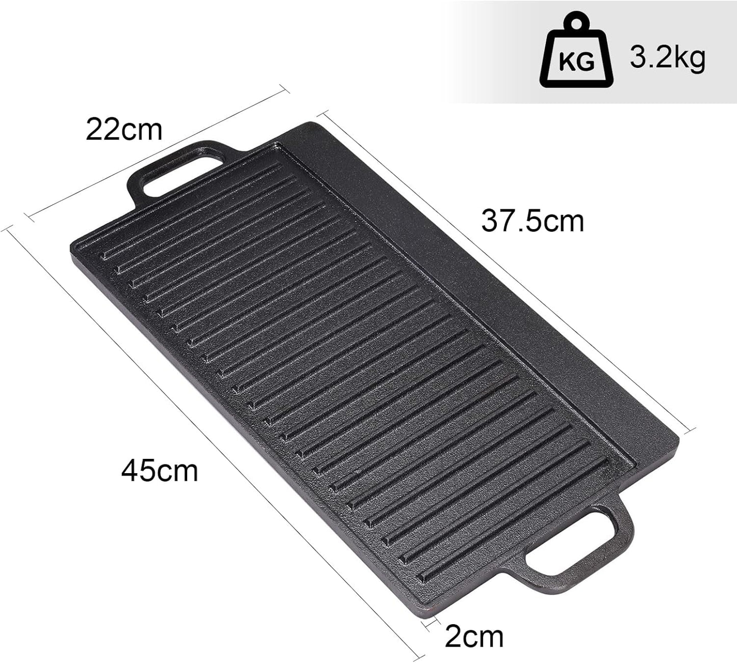 Double Sided BBQ Griddle Plate 44x23cm Non Stick Coating and Flat Surface for Gas and Electric Hobs