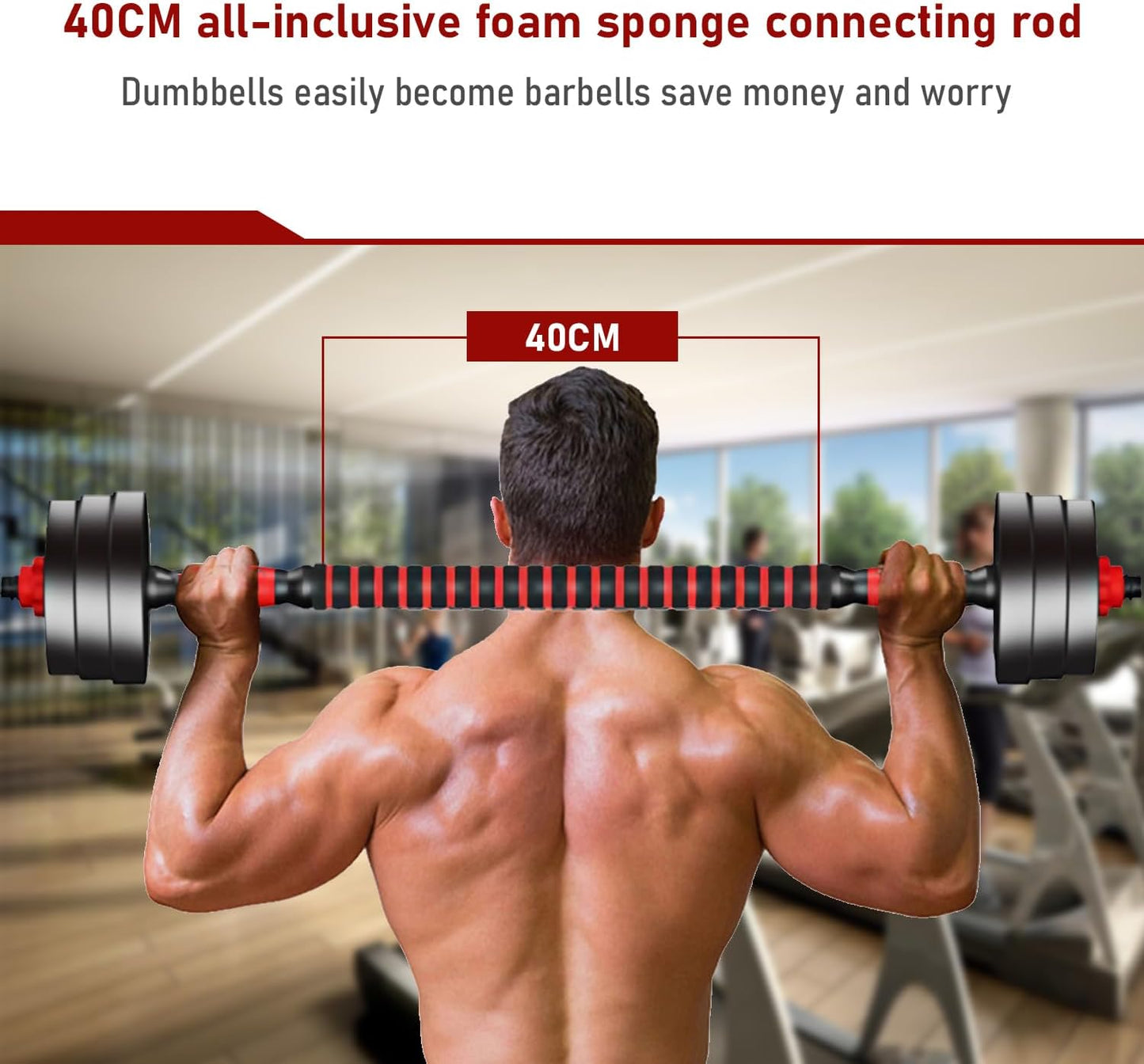 40kg Dumbbells and Barbell Weight Set - Adjustable Dumbbells Set with Connecting Rod - Training Equipment for Men and Women for Home Training, Lifting, Fitness, Gym, Workout