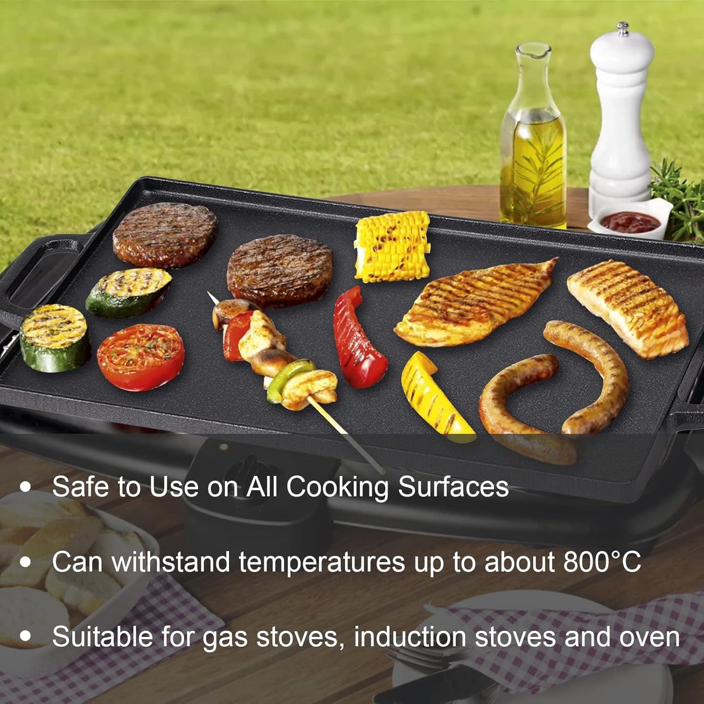 Double Sided BBQ Griddle Plate 44x23cm Non Stick Coating and Flat Surface for Gas and Electric Hobs