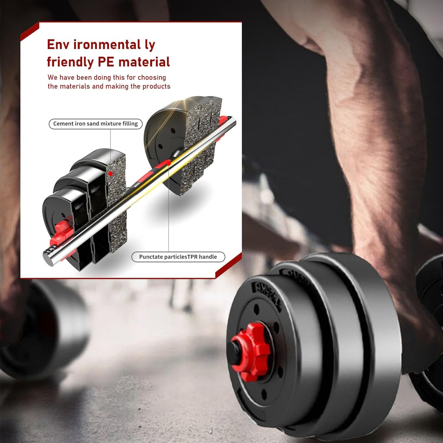 40kg Dumbbells and Barbell Weight Set - Adjustable Dumbbells Set with Connecting Rod - Training Equipment for Men and Women for Home Training, Lifting, Fitness, Gym, Workout