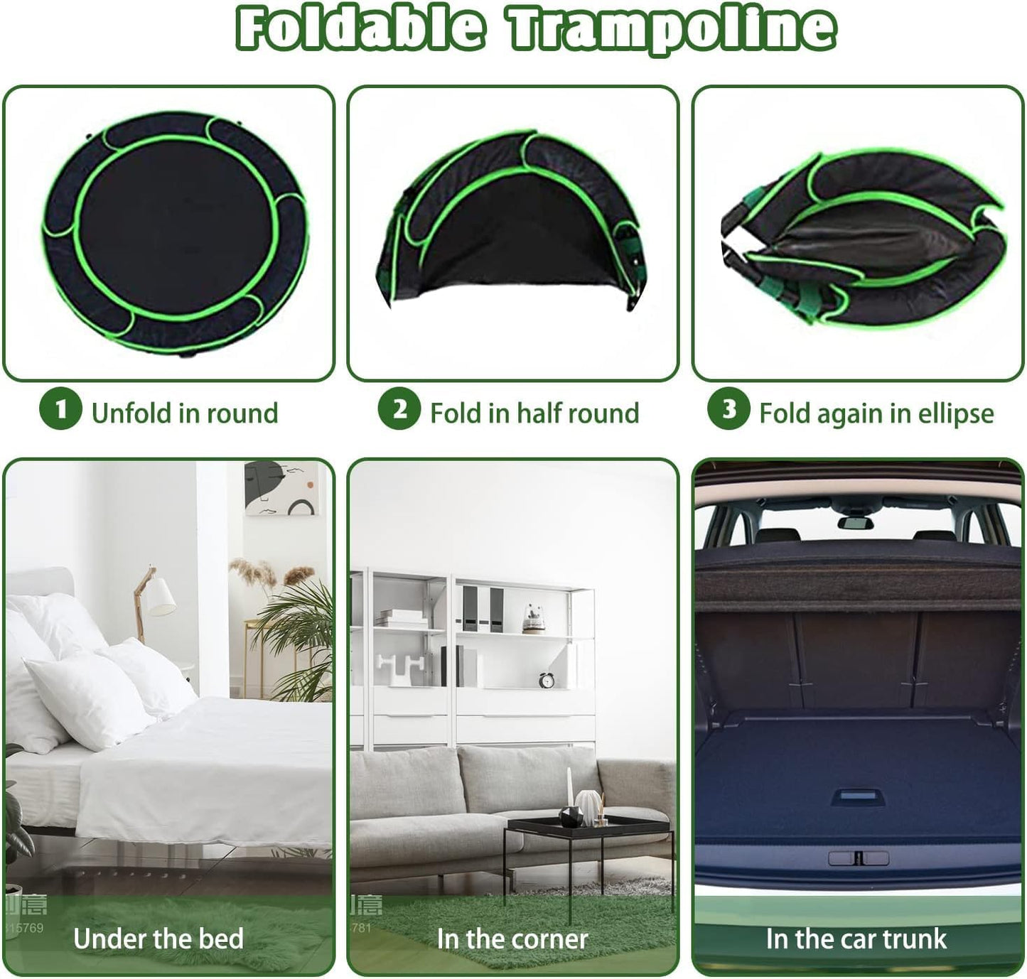 36''Mini Foldable Trampoline with Safety Padded Protective Cover Indoor & Outdoor for Kids