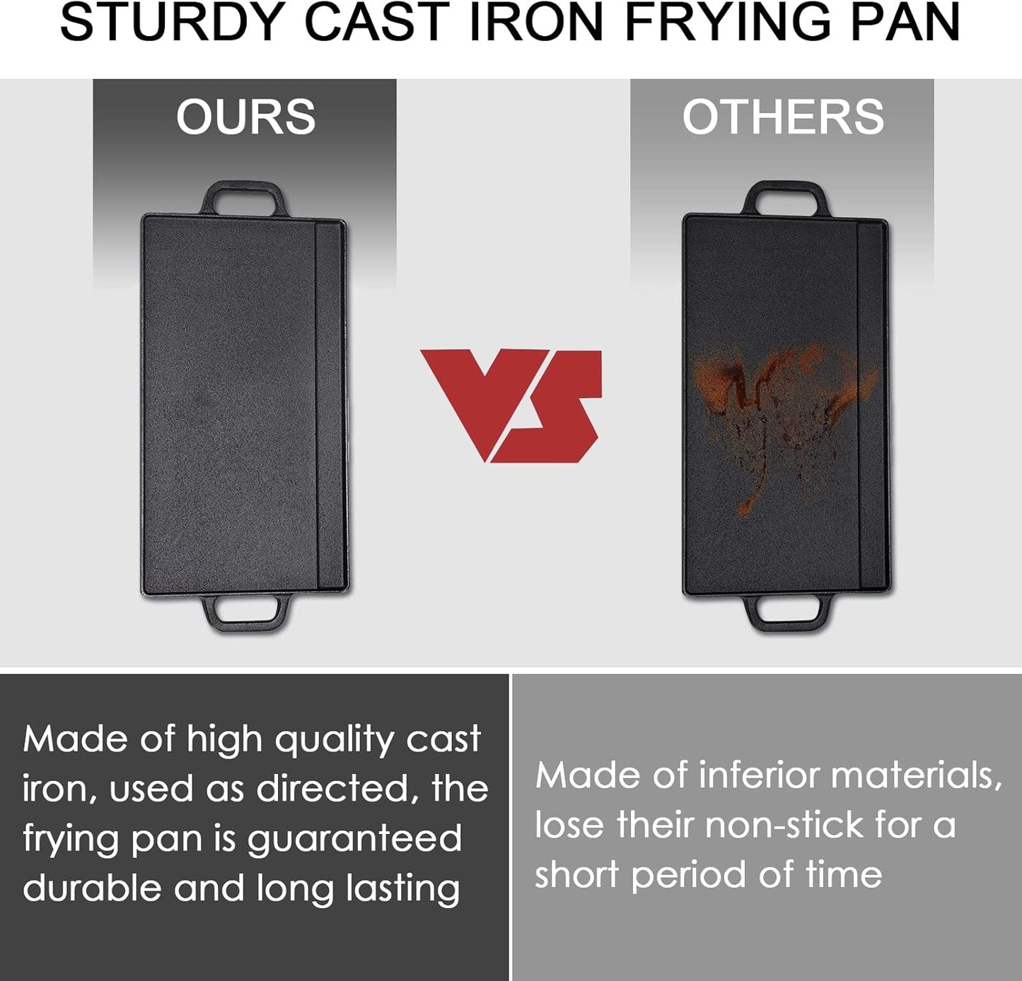 Double Sided BBQ Griddle Plate 44x23cm Non Stick Coating and Flat Surface for Gas and Electric Hobs
