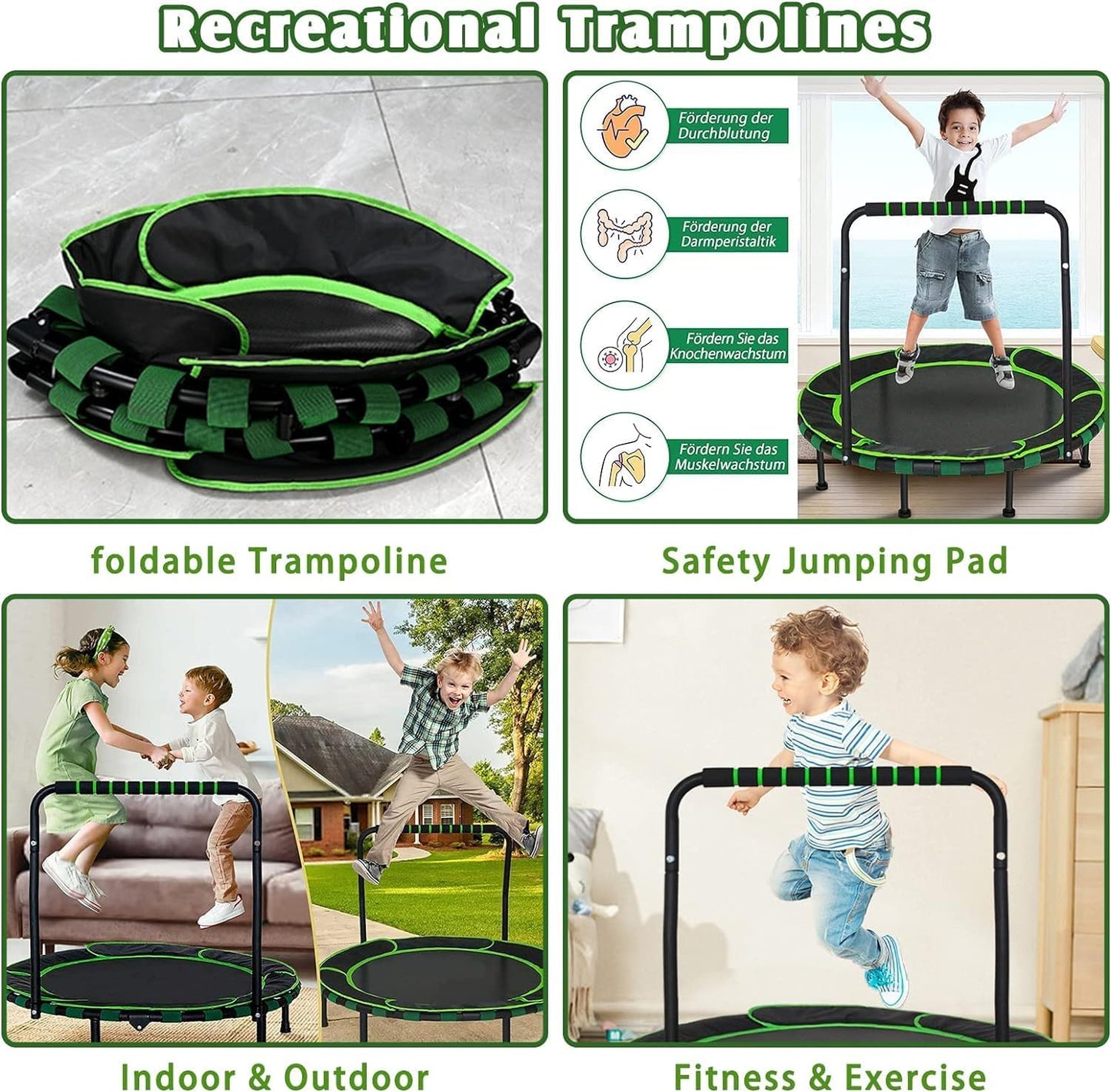 36''Mini Foldable Trampoline with Safety Padded Protective Cover Indoor & Outdoor for Kids
