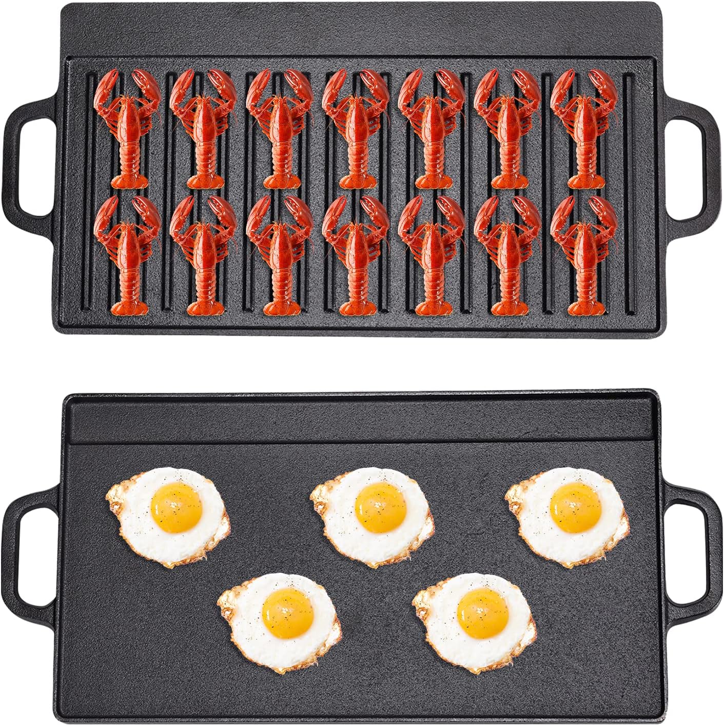 Double Sided BBQ Griddle Plate 44x23cm Non Stick Coating and Flat Surface for Gas and Electric Hobs