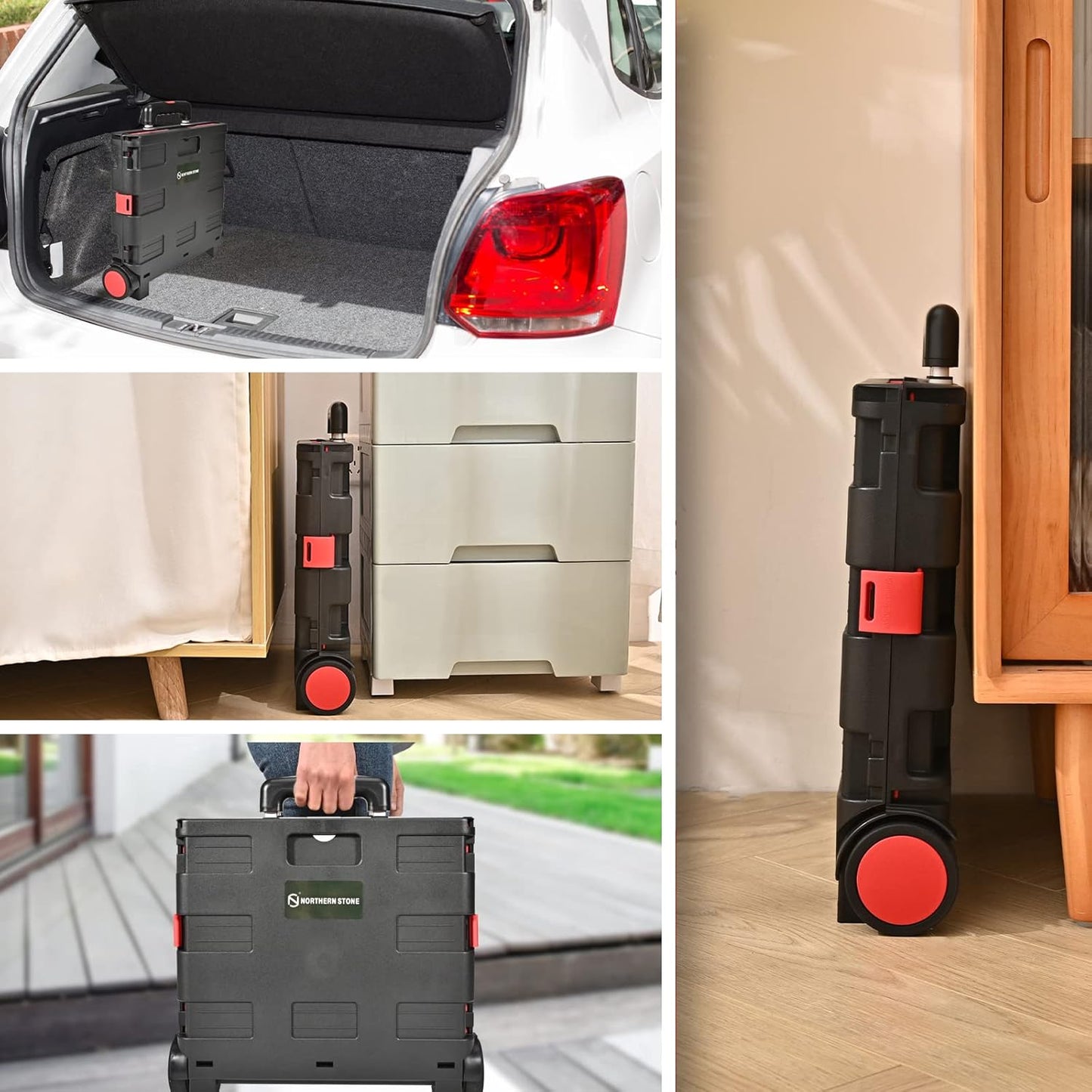 NORTHERN STONE Folding Shopping Trolley Cart with Noiseless Wheel and Adjustable Telescopic Aluminum Handle, Collapsible Utility Trolley Box