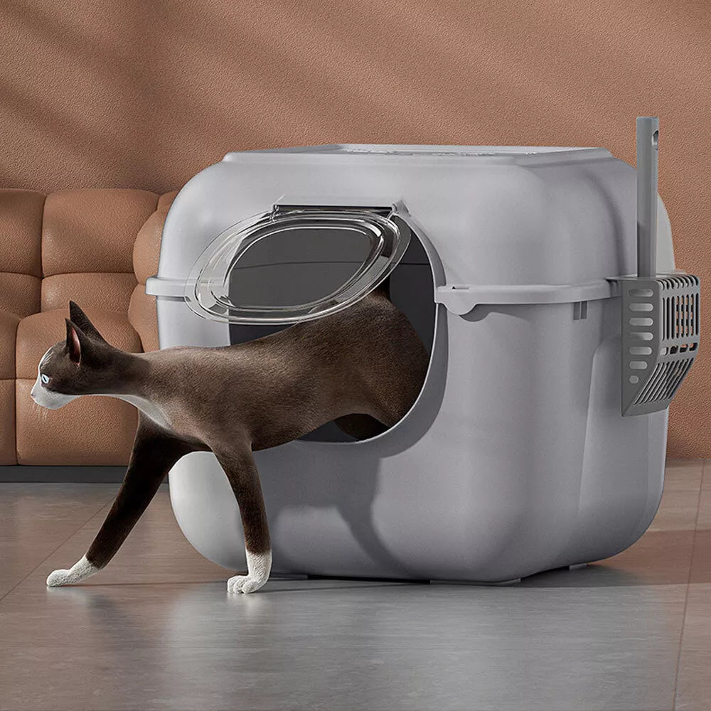 Tieker Enclosed Hooded Cat Litter Box Large Cat Litter Tray Kitten Pet Loo Pan