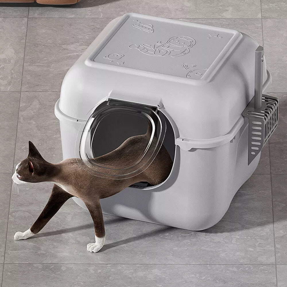 Tieker Enclosed Hooded Cat Litter Box Large Cat Litter Tray Kitten Pet Loo Pan