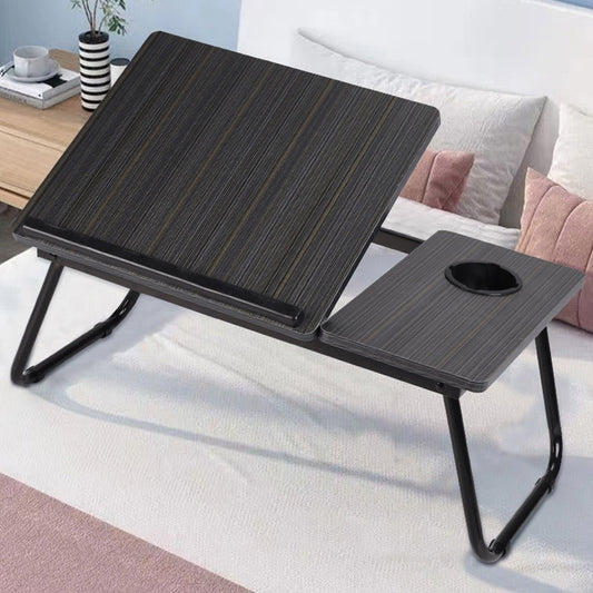 Adjustable Laptop Bed Desk with Cup Holder (Black)