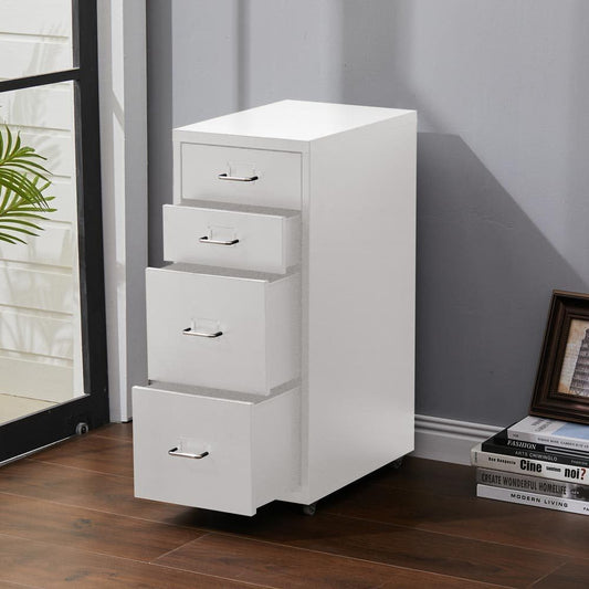 BTGGG Mobile Filing Cabinet with 4 Drawers, Wheels Office Filing Cabinet Drawer White