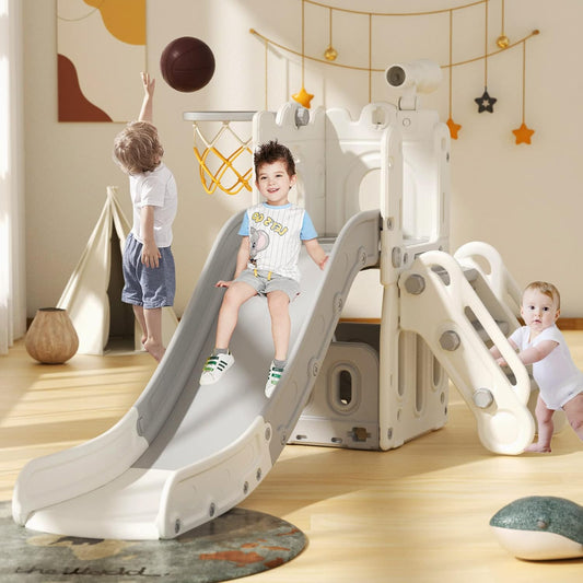 XJD Kids Slide with Basketball Hoop, Climber, Slide. Playset with Storage Space and Slipping Slide