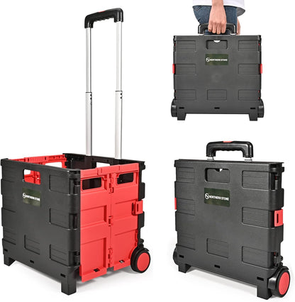 NORTHERN STONE Folding Shopping Trolley Cart with Noiseless Wheel and Adjustable Telescopic Aluminum Handle, Collapsible Utility Trolley Box