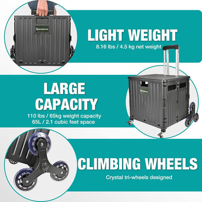 NORTHERN STONE Folding Shopping Trolley Cart, 65L Capacity