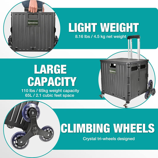 NORTHERN STONE Folding Shopping Trolley Cart, 65L Capacity