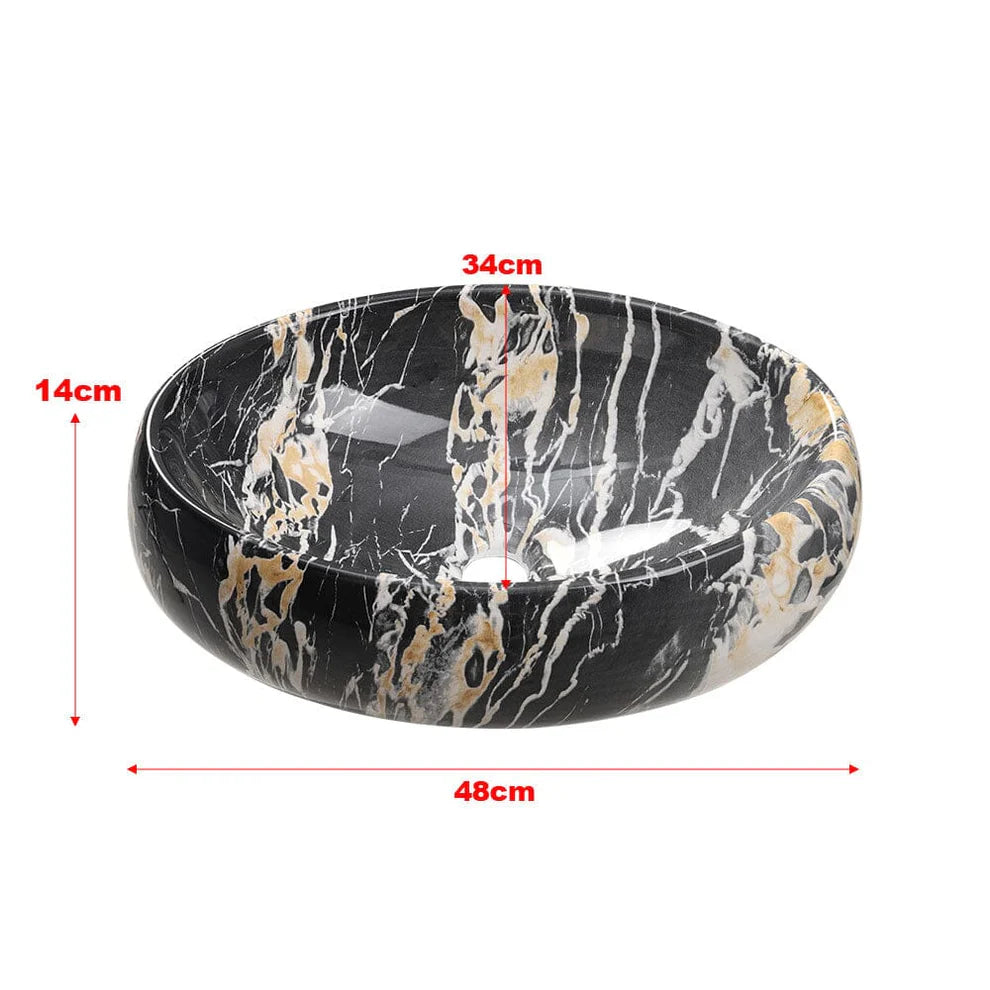 48cm W Ceramics Bathroom Sink Oval Vessel Sink with Drain Stopper