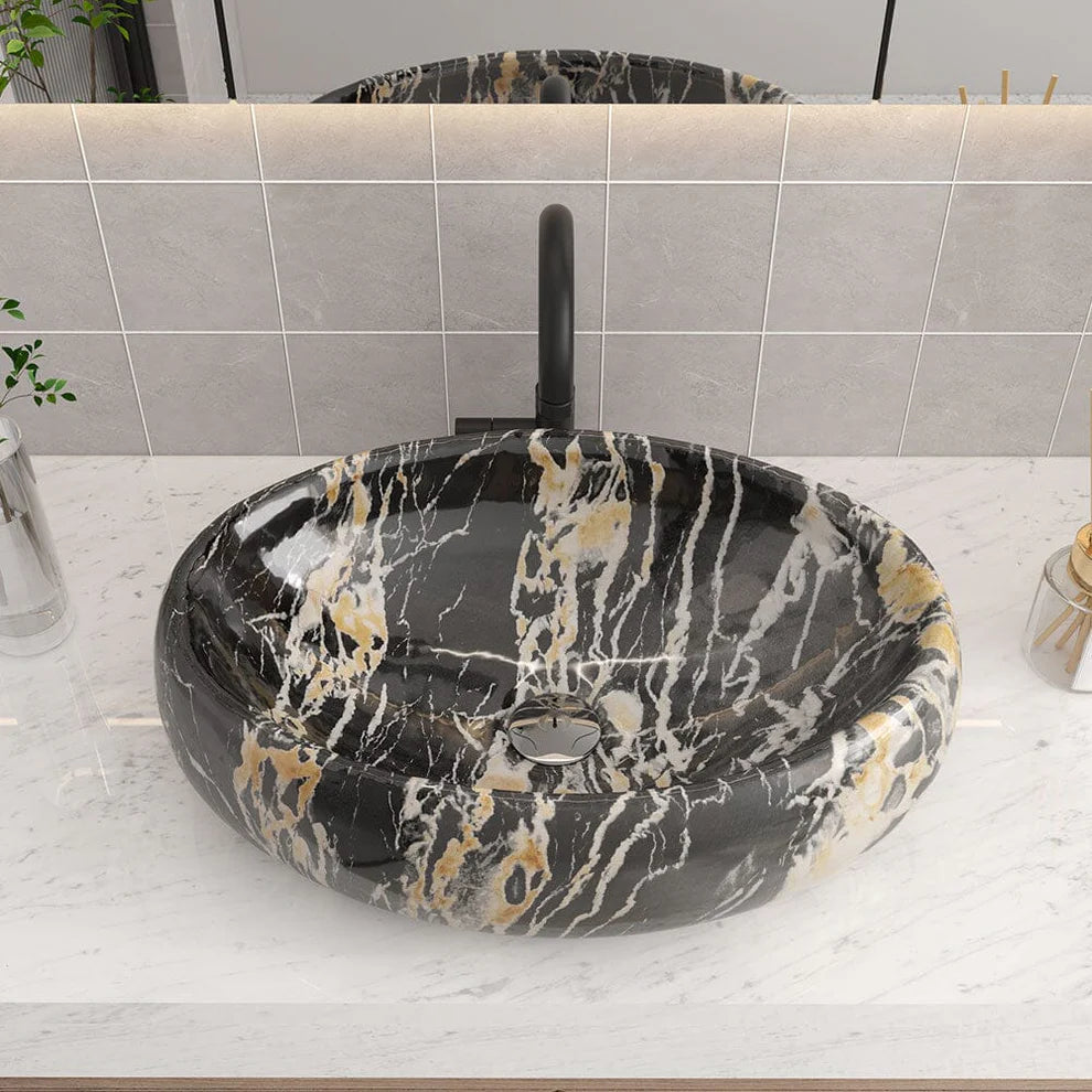 48cm W Ceramics Bathroom Sink Oval Vessel Sink with Drain Stopper