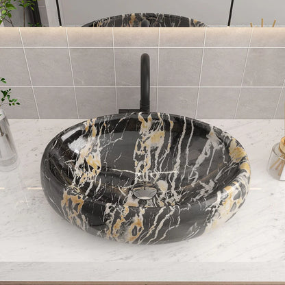 48cm W Ceramics Bathroom Sink Oval Vessel Sink with Drain Stopper