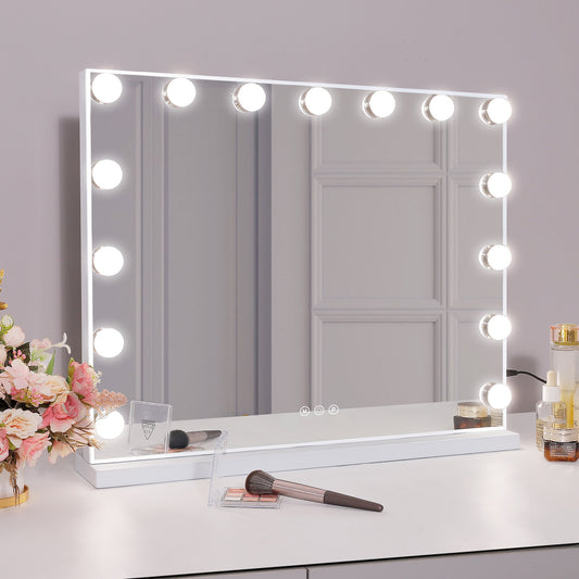 Hollywood Vanity Make Up Mirror 15 LED Light Up with Lights Wall - Metal White