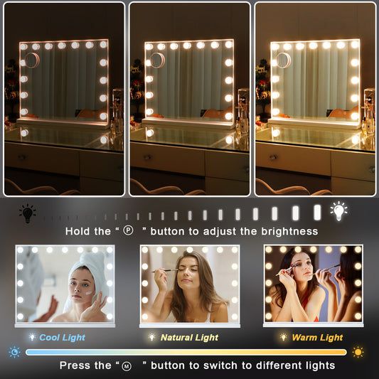 Hollywood Vanity Make Up Mirror 15 LED Light Up with Lights Wall - Metal White