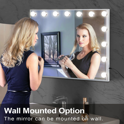 Hollywood Vanity Make Up Mirror 15 LED Light Up with Lights Wall - Metal White