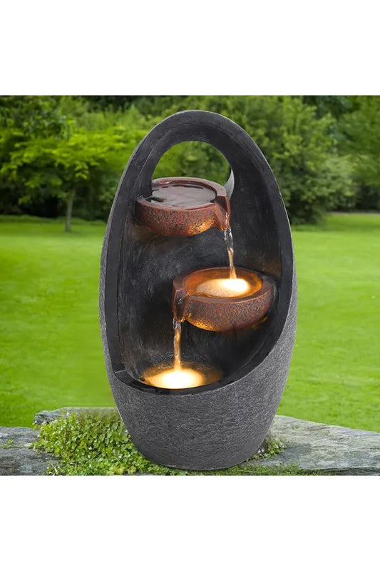 Garden Water Feature Fountain with LED Light Electric Pump Cascade