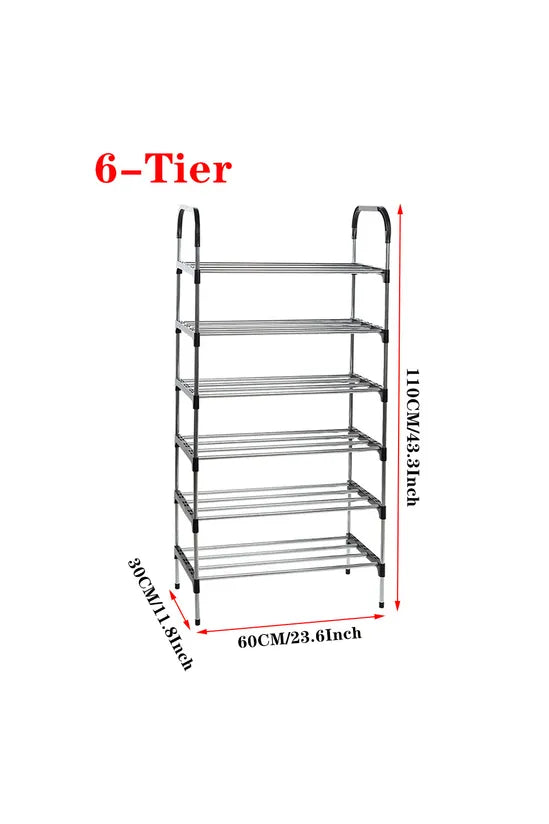 6 Tiers Shoe Rack Organizer Stainless Steel Stackable Space Saving Shoe Shelf