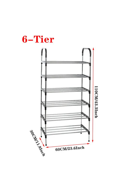 6 Tiers Shoe Rack Organizer Stainless Steel Stackable Space Saving Shoe Shelf