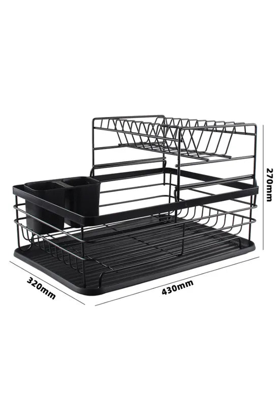 Kitchen 2-Tier Metal Dish Drainer Rack Detachable Storage Drip Tray Draining Board