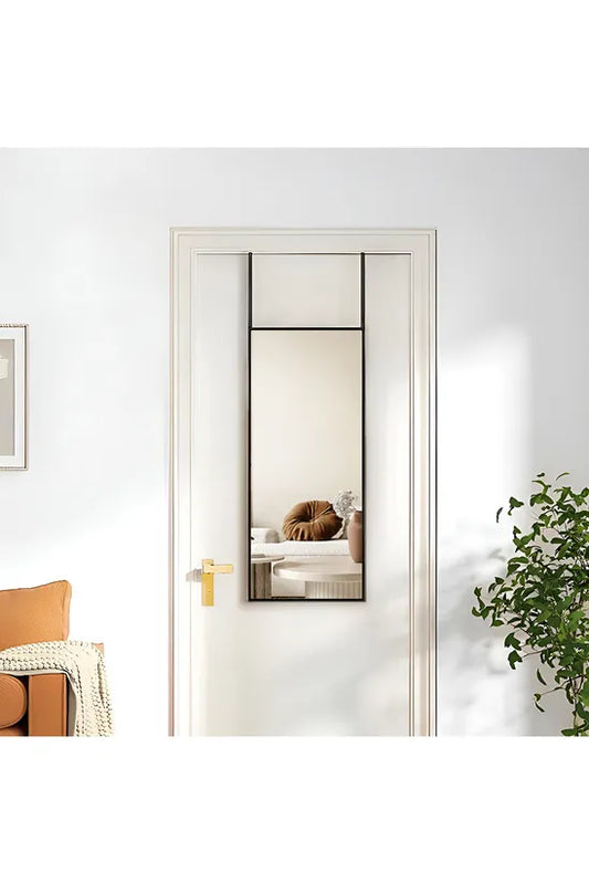 Living and Home 28cm W x 78cm H Black Metal Frame Over the Door Mirror
