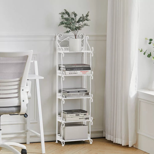 5 Tier Folding Storage Shelf Bookshelf Metal Flower Plant Stand Shelving Rack WHITE